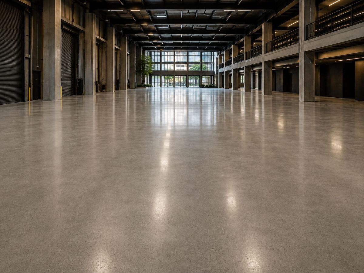 Cream finish polished concrete with a uniform cement surface