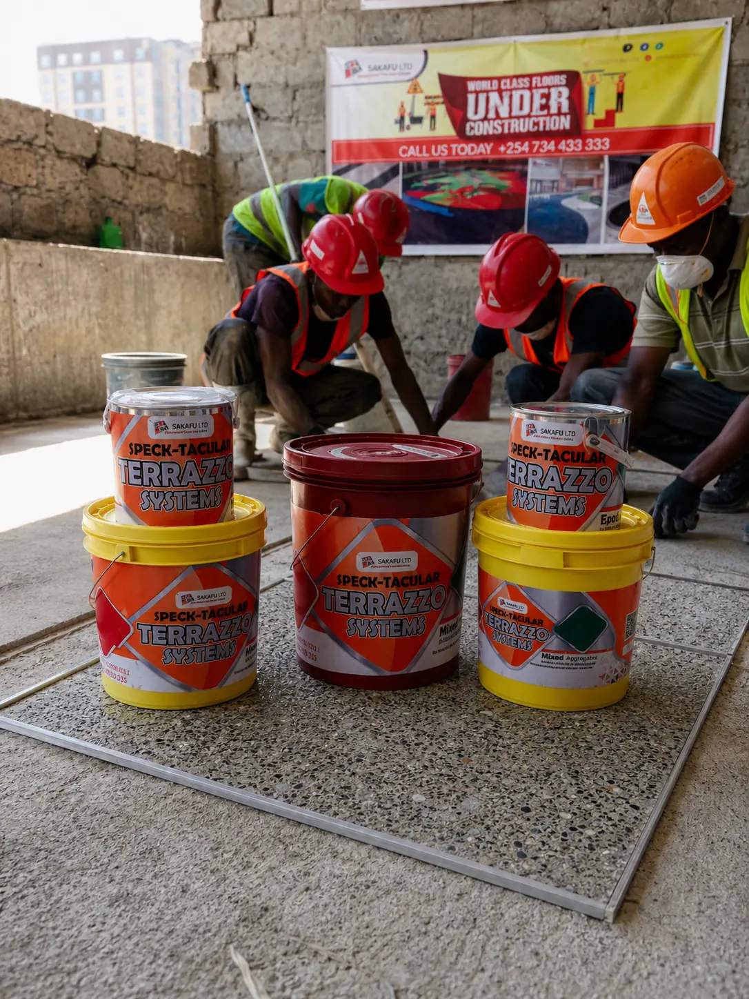 Specialist floor materials and Sakafu crew inside the installation area