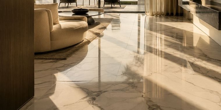Residential bathroom with tiled wet-zone flooring